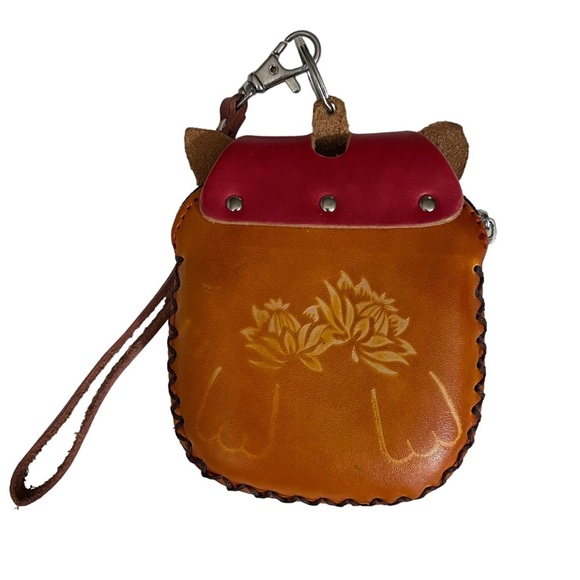 Cat Small Leather Zipper Kitten Purse Charm or Key Chain - Picture 2 of 10